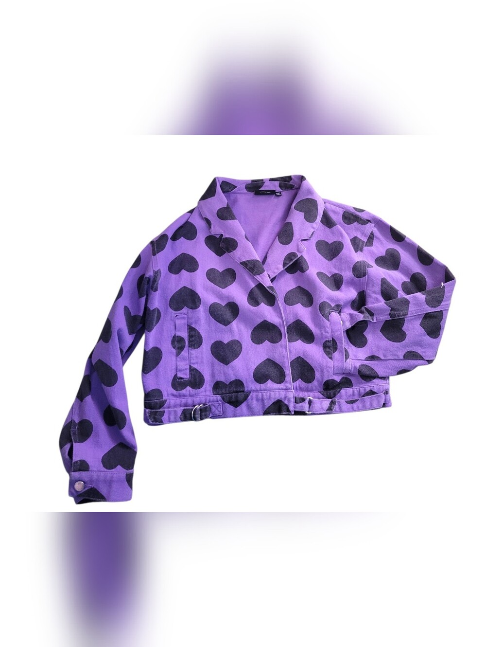 Purple Heart-Print Cropped Jacket - Large LAZY oaf